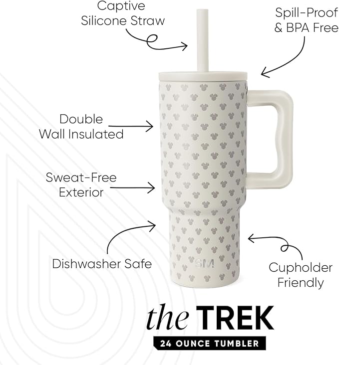 Simple Modern Disney Kids 24 oz Tumbler with Handle and Silicone Straw Lid | Spill Proof and Leak Resistant | Reusable Stainless Steel Bottle | Gift Kids Boys Girls | Trek Collection | Minnie Mouse Me