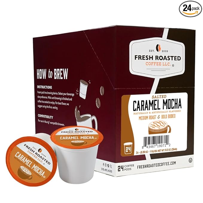Fresh Roasted Coffee, Salted Caramel Mocha, Flavored Coffee Pods, K-Cup Compatible, 24 Count