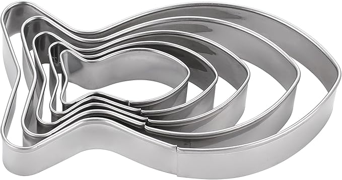 Fish Cookie Cutters Set,Cat food mold,Stainless Steel Sandwiches Cutters Biscuit Molds for Kids,5pcs Sturdy Cutters for Cookies,Sandwiches,Small to Large Size of 1.57",2.05",2.64",3.43",4.13".