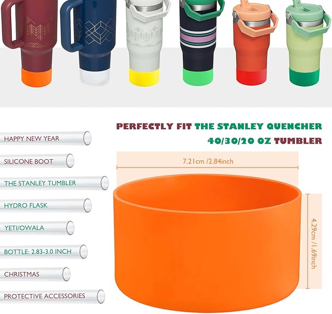 QIANHAI Silicone Boots for Sport Water Bottle Accessories - Fits Stanley Adventure Quencher Tumbler 40oz & IceFlow 20 30oz Hydro Flask YETI Rambler Simple Modern (MixS-1OrangeRed)