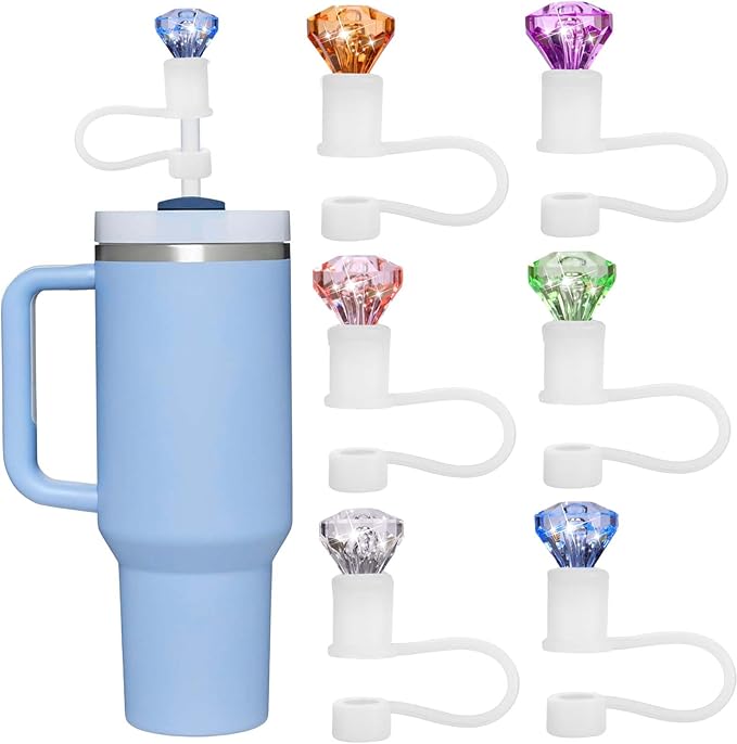 Mity Rain 6pcs Diamond Straw Topper for Stanley Cup 40/30 Oz and Simple Modern Tumblers - Reusable Cover Accessories, Colorful Decor