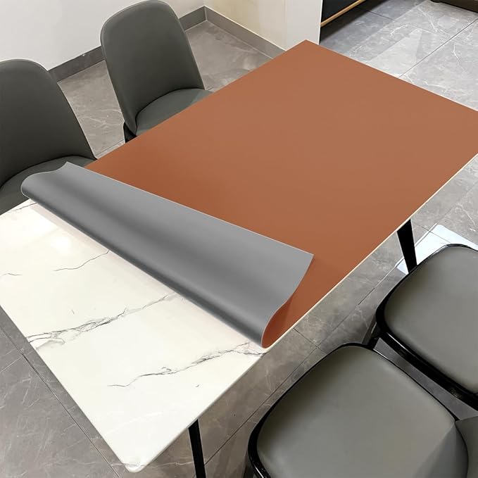 Leather Table Cover,1.8mm Thick,48x60 Inch Table Protector,Table Protector for Dining Room Table,Table Pads for Dining Room Table Rectangular.(Brown+Gray,48x60)