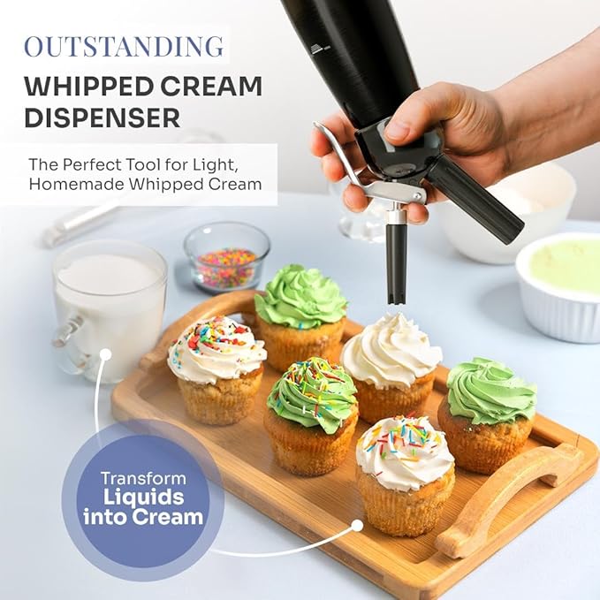 Professional Cream Whipper – 500ml Aluminum Cream Dispenser with Silicone Grip – Durable Cream Maker with 6 Decorating Nozzles & 2 Cleaning Brushes
