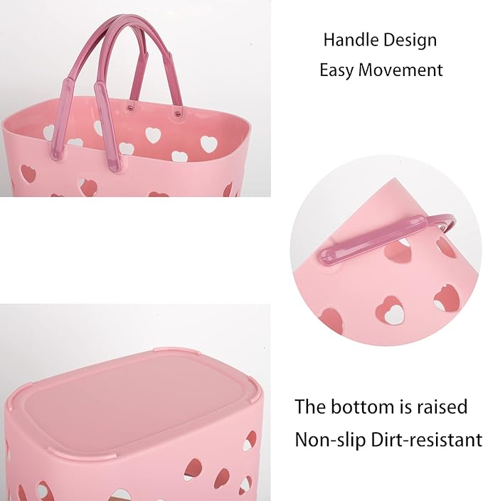Anyoifax Portable Shower Caddy Tote Plastic Storage Basket with Handle Box Organizer Bin for Bathroom, College Dorm, Pantry, Kitchen, 2 Pack, Pink