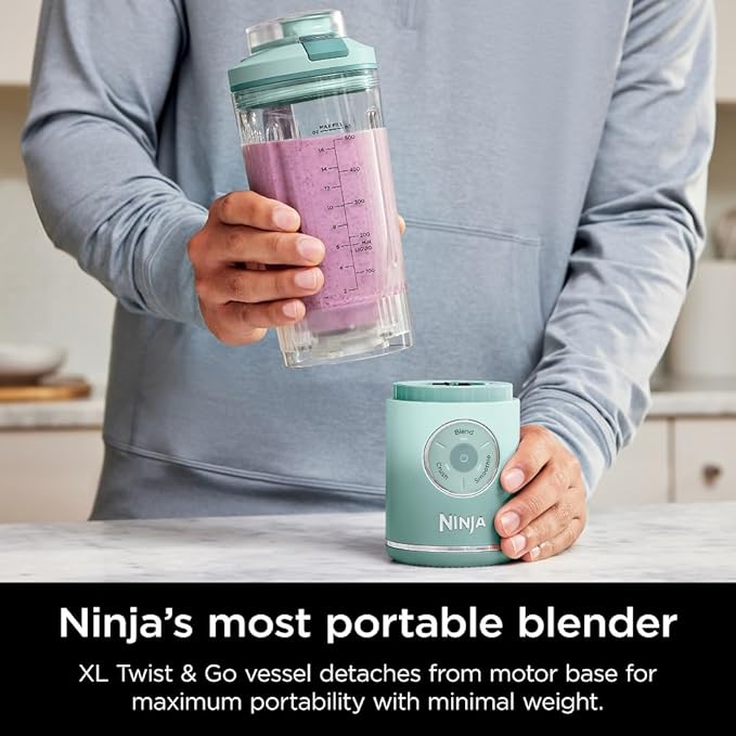Ninja Blast Max, Portable Blender + Twist & Go, Personal Smoothie, Blend, Ice Crush, 3 Programs, Cordless, 22oz removable Vessel, Dishwasher Safe, Leakproof, Sea Glass, BC251MT