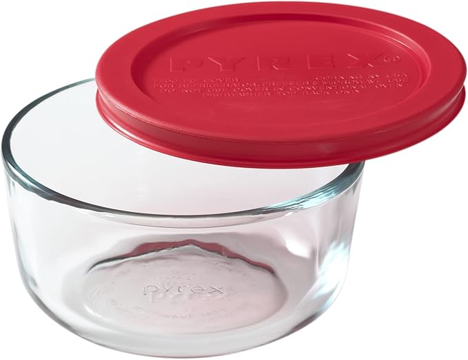 Pyrex Simply Store 2-Cup Single Glass Food Storage Container with Lid, Non-Pourous Glass Round Meal Prep Container with Lid, BPA-Free Lid, Dishwasher, Microwave, Oven and Freezer Safe