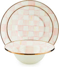 MACKENZIE-CHILDS Enamel Dinner 3-Piece Set, 10-Inch Round Serving Plate, 8-Salad/Dessert Plate, Breakfast Bowl, Rosy Check