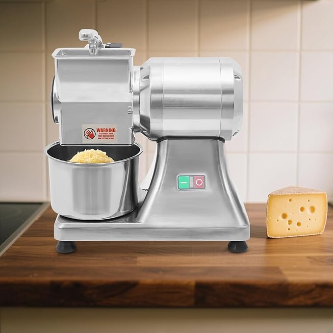 Electric Cheese Grating Machine, 550W 110V Multifunctional Automatic Vegetable Cutter and Food Processor Stainless Steel Crushing Barrel Food for Cheese Butter Bread Bran 88Lbs/h Production