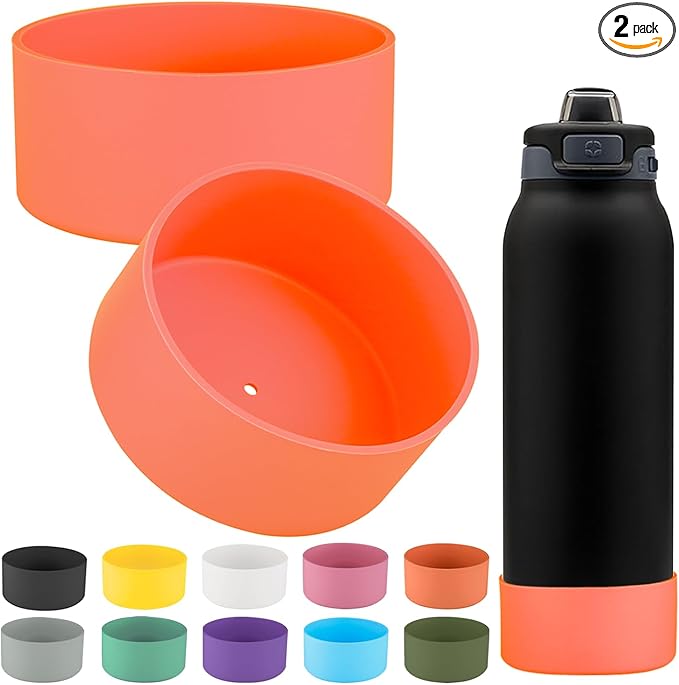 2 PCS Silicone Bottom for Ello Pop 32 OZ Water Bottle, Water Boot for Ello Pop,Avoid Scratches and Noise (Orange, 320z)