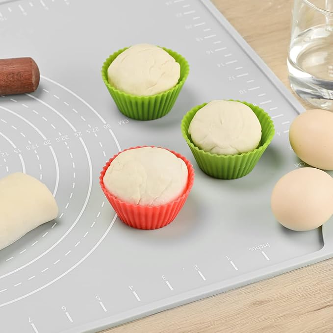 Silicone Pastry Mat 20"*16" Extra Thick Non Stick Baking Mat Food Grade Silicone Dough Rolling Bake Mat with Edge Heightening Light Grey