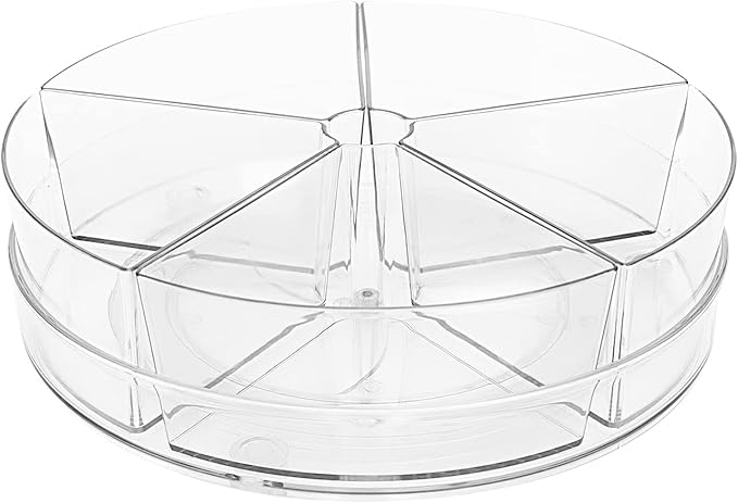 Roninkier Clear Lazy-Susan Organizer with 5-Removable-Bins - 11 Inch Round Plastic Rotating Storage Container for Cabinet, Pantry, Kitchen, Fridge, Vanity