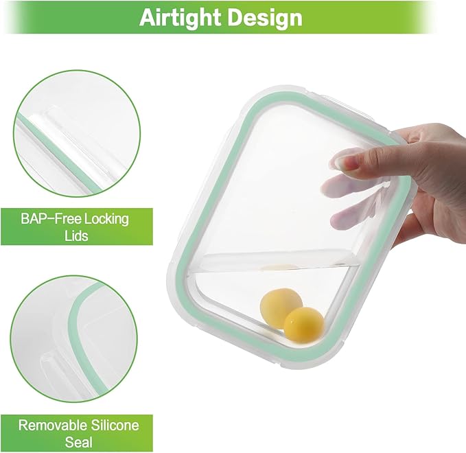 HOMBERKING Glass Food Storage Containers with Lids, [18 Piece] Glass Meal Prep Containers, Airtight Lunch Bento Boxes, BPA-Free & Leak Proof (9 lids & 9 Containers) - Blue