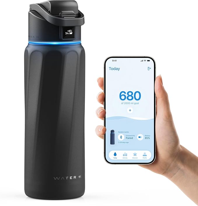 BOOST Smart Water Bottle with Reminder & Tracker, Double Wall Vacuum Insulated Bottles Stainless Steel, 32oz BPA-Free Wide Mouth for Gym, Office, School, Ideal Gift for Christmas, Halloween, New Year