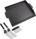 Universal Cast Iron Cooking Griddle for Gas Grill, 18.6" x 14" Nonstick Coating Griddle Flat Top Plate for Charcoal Grill, Stove Oven, Electric with Knife and Spatula Set