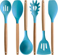 Kitchen Utensils Set 6-Piece Non-Stick Silicone Cooking Utensils Set, Wood Handle Heat Resistant Spatula Spoon Turner Ladle Pasta Server Cooking Kitchen Gadgets BPA Free for Nonstick Cookware