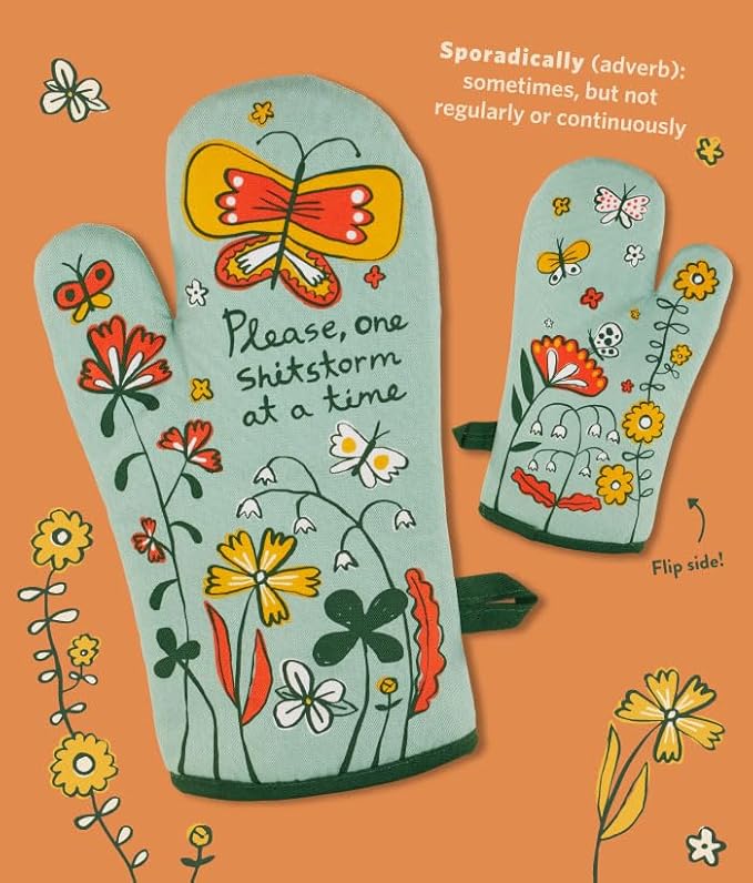 Blue Q Please, One Storm at a Time Funny Oven Mitts - Cute Oven Mitts, Home Kitchen Gifts, Cooking Accessories, Super-Insulated Quilting, Comfy Natural-Fitting Shape, 100% Cotton, Size 12.5"L x 7.5"W