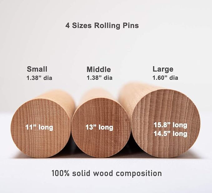 GOBAM Wood Rolling Pin, Large - Dough Roller for Pasta, Cookies, Pie, Pizza, Chapati, Fondant, Rolling Pins for Baking, Bread Making Tools and Supplies - 14.5 x 1.6 Inches