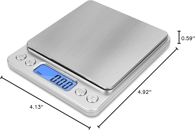 NEXT-SHINE Gram Scale 500g x 0.01g Precision, Digital Mini Pocket Size Portable Scale with Two Trays Nine Units, LCD Display Stainless Steel Platform for Weighing Jewelry Cooking Baking