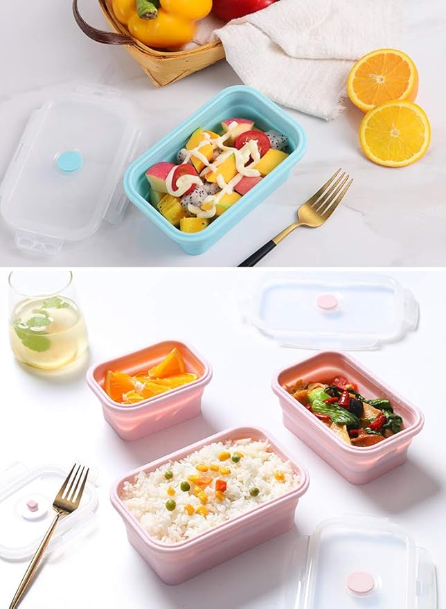 Alimat PluS Silicone Food Storage Containers with Lids, 3 Pack Set 27oz(800ml) Collapsible Meal Prep Lunch Containers, Microwave, Freezer and Dishwasher Safe