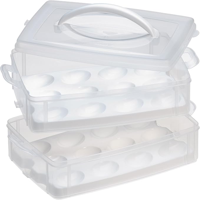 Snapware (2-Layer, 24 Eggs Plastic Detachable Deviled Egg Carrier Storage Container With Lid and Handle, Freezer Dishwasher Microwave Safe (Pack of 6)