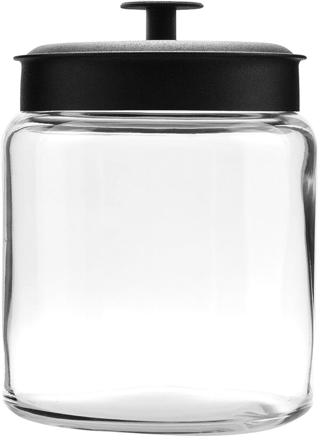 Anchor Hocking 96 Ounce Mini Montana Glass Jar with Lid (4 piece, black metal, dishwasher safe)