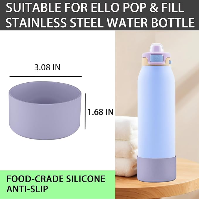 2 PCS Silicone Bottom for Ello Pop 32 OZ Water Bottle, Water Boot for Ello Pop,Avoid Scratches and Noise(Purple, 22oz)