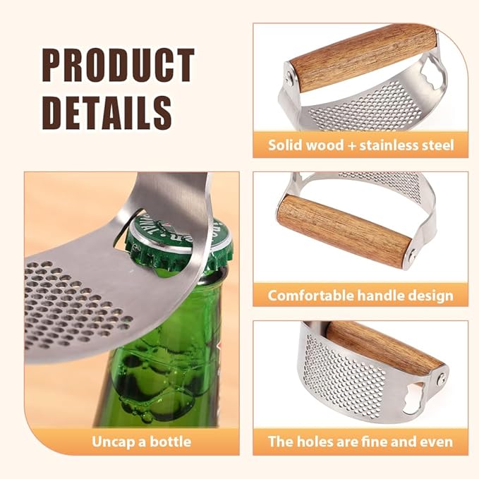 Stainless Steel Garlic Presser, Upgraded Garlic Press Rocker with Peeler and Cleaning Brush, Ergonomic Handle for Cooking Enthusiasts (2 pcs)