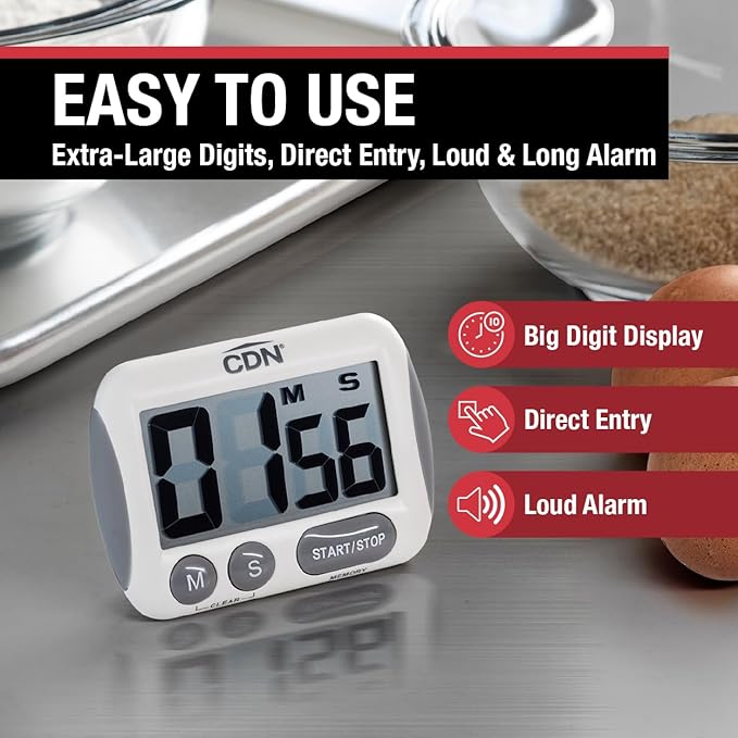 CDN Extra-Big Digit Timer | Counts Up & Down, 100 Minutes by Minutes & Seconds, Extra-Large Digits, Loud Alarm, Stand, Hang, Magnet Mounting, Perfect for Batch Baking - TM15