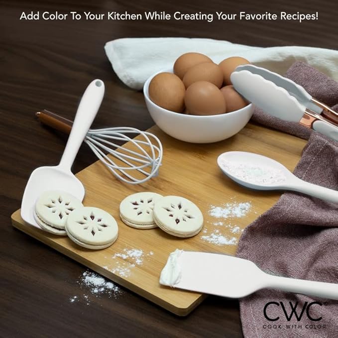COOK WITH COLOR Silicone Cooking Utensils, Kitchen Utensil Set, Easy to Clean Silicone Kitchen Utensils, Cooking Utensils for Nonstick Cookware, Kitchen Gadgets Set, Standard, White