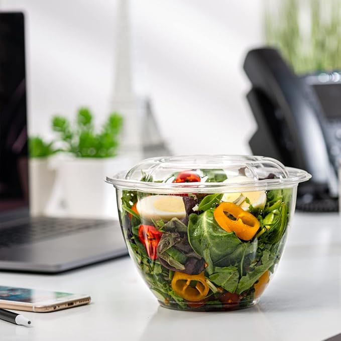 Comfy Package [48 oz. - 50 Count] Clear Plastic Salad Bowls with Lids, Disposable Salad Containers for Lunch - Perfect for Takeout, Salads, and Meal Prep