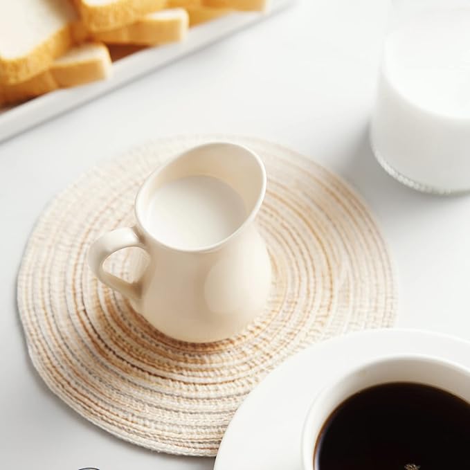 Gurygo 4 Ounce (Set/2) Ceramic Creamer Pitcher with Handle, Small Classic White Fine Porcelain Creamer Container, Small Milk Pitcher for Coffee Milk, Microwave & Freezer Safe (Beige)