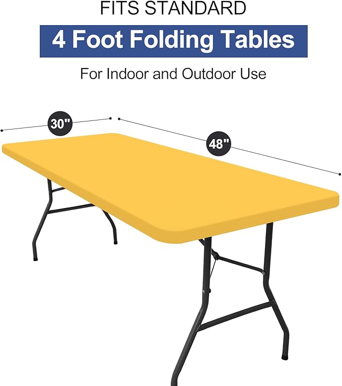 homing Rectangle Table Cloth Cover, Waterproof Polyester Elastic Fitted Tablecloth, Fits for 4 Foot Folding Tables, Washable Table Protector for Fall, Thanksgiving (Mustard Yellow, 30" x 48")