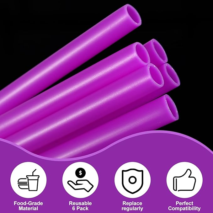 6pcs Replacement Straws for Owala FreeSip 24oz 32oz, Reusable Plastic Straws with Cleaning Brush for Owala Insulated Water Bottle 24 oz 32 oz, Tumbler Accessories (Purple)
