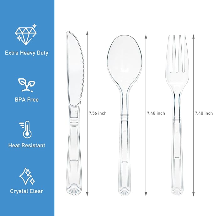 EcoDispose 72 Pcs Extra Heavy Duty Plastic Silverware Set, Disposable Utensils includes 24 Knives, 24 Forks and 24 Spoons