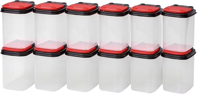 Buddeez Bits and Bolts Storage Containers - Stackable Clear Organizers for Tools and Parts - 12 Pack Red Lid