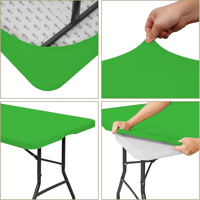 10 Pack Fitted Tablecloth for 6 Foot Rectangle Tables, Green Elastic Outdoor Picnic Table Cover, Washable Stretch Folding Table Cloths 6 ft for Camping Party Patio Kitchen Banquet, 30" W x 72" L