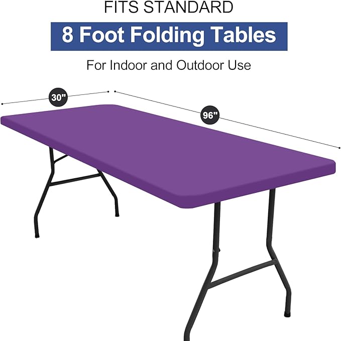 homing Rectangle Table Cloth Cover, Waterproof Polyester Elastic Fitted Tablecloth, Fits for 8 Foot Folding Tables, Washable Table Protector for Picnic, Camping, Outdoor (Purple, 30" x 96")