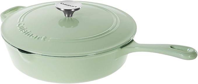 Cuisinart 12-Inch Cast Iron Chicken Fryer with Lid, 4.5 Quart Capacity, Porcelain Enameled Interior, Oven Safe, Induction Compatible, Mint Green