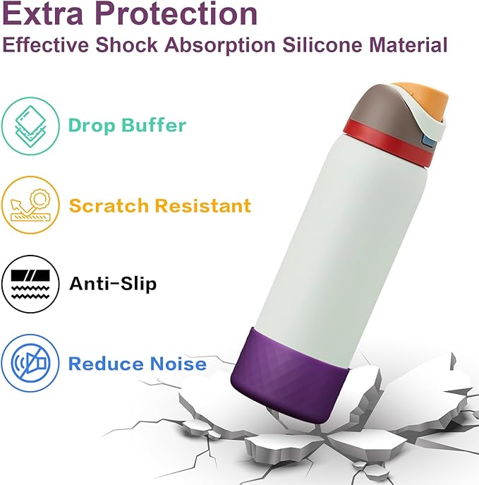 2PCS Silicone Water Bottle Boot for Owala 32oz, Protective Bottom Bumper Anti-Slip Sleeve for FreeSip, Twist, and Flip Stainless Steel Bottles, Dishwasher Safe and BPA Free(Dark Purple)