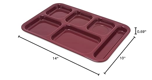Carlisle FoodService Products Right Hand 6-Compartment Melamine Tray 14.5" x 10" - Dark Cranberry
