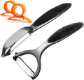 Vegetable Peeler, Potato Peelers for Kitchen Stainless Steel Multi-function Set Fruit Peeler For Kitchen and Household Tools Y & I Shape Swivel Blades with 2 Orange Citrus Peelers(Black)