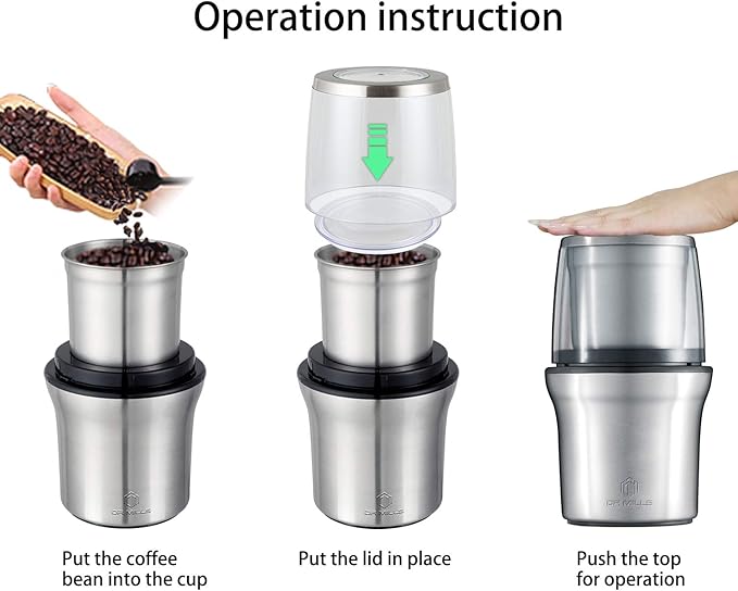 DR MILLS DM-7412N Coffee Grinder Electric, Spice Grinder Electric, Detachable Cup, Blade & Cup Made with SUS304 Stainless Steel,200w Small Food Grinder
