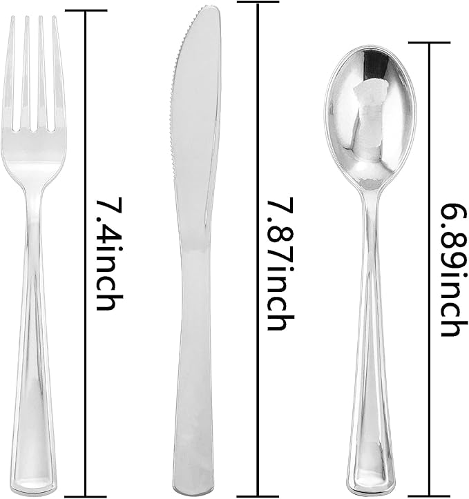 Liacere 200Pcs Silver Plastic Cutlery - Silver Plastic Silverware- Disposable Silverware - 100 Forks, 50 Spoons, 50 Knives Perfect for Wedding＆Christmas