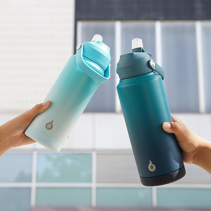 BJPKPK Water Bottle with Straw Lid, 32oz Vacuum Insulated Water Bottles, Metal Stainless Steel Thermo for Sports, Travel, BPA Free Leak Proof Thermo, Cups, Flasks, Tumblers,Sky