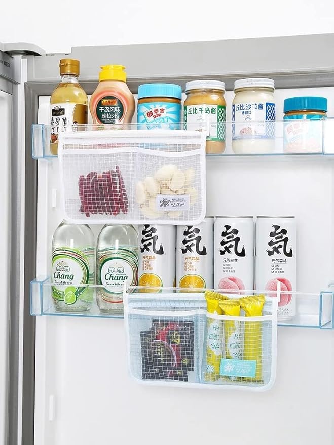 4PCS Refrigerator Door Organizer Set, Fridge Hanging Mesh Bag for Kitchen Storage Bag, Household Sundries Sorting Bag Used to Refrigerator Side Door, Only for Small Objects Containers