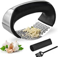Angel's Peel Lounge Stainless Steel Garlic Press Rocker Set with Silicone Garlic Peeler & Cleaning Brush – Garlic Chopper, Mincer, Grater, Crusher – Easy for Crushed Cloves – Rust-Resistant, Black