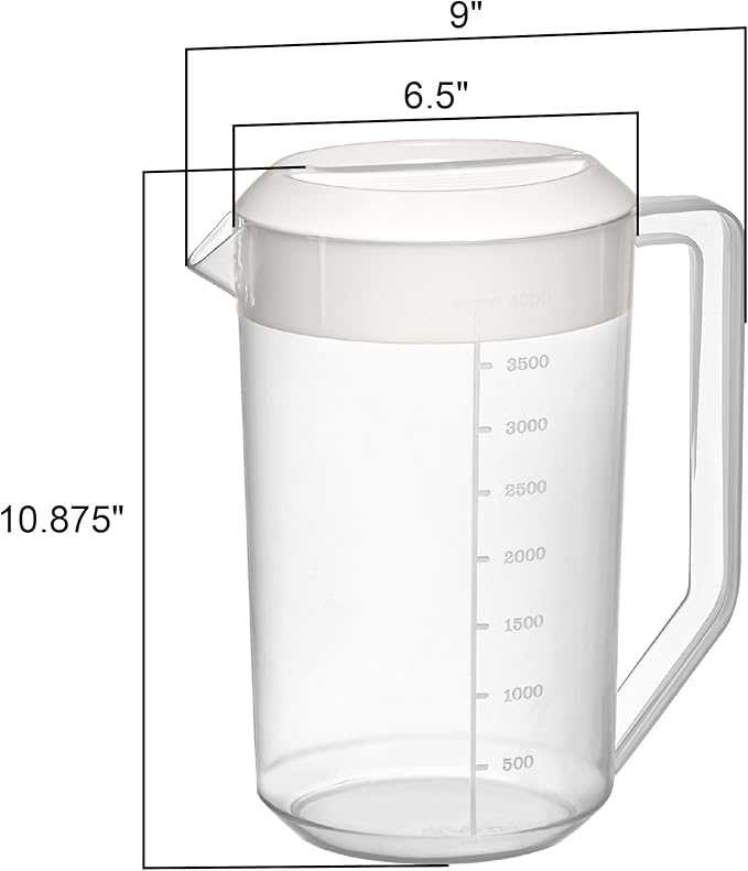 Amazing Abby - Kitchen Party - 4-Quart Plastic Pitcher (2-Pack), Unbreakable Water Pitcher with Lid, BPA-Free, Heat-Resistant, Dishwasher-Safe, Great for Both Iced and Hot Drinks, Indoors and Outdoors