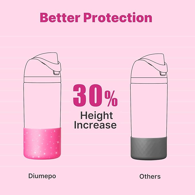 Silicone Water Bottle Boot for Owala 14/16oz, Anti-Slip Protective Sleeve Bottom Bumper Protector for Owala Kids 12 oz Tumbler, Flip 14 oz and FreeSip 16 oz Water Bottle (Glitter Rose Red)