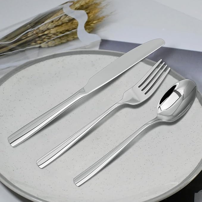 Silverware Set,18/10 Stainless Steel Silverware Set For 8,With Dinner Knives Forks Spoon Set for Home, Kitchen and Restaurant, Mirror Polished& Dishwasher Safe