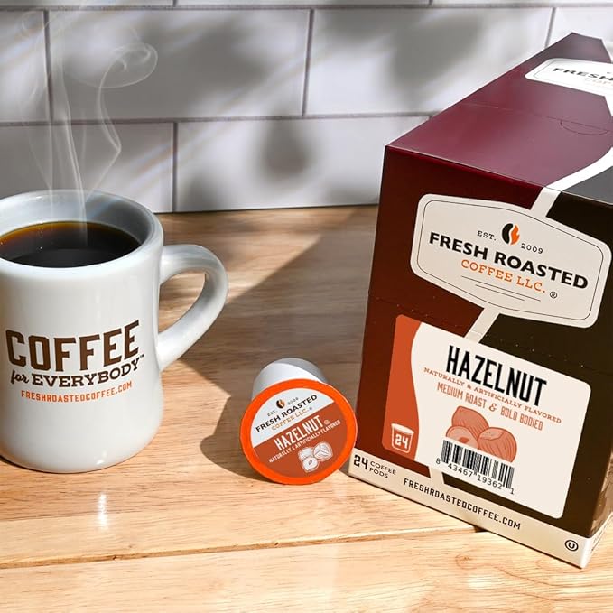Fresh Roasted Coffee, Hazelnut, Flavored Coffee Pods, 24 Count